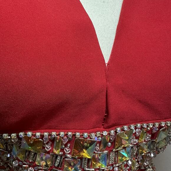 Vintage TONY BOWLS Sequin Cut Out Red Halter Cocktail Dress Pageant HOCO Formal - Picture 11 of 17